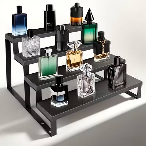 a 4 tier product display rack a wooden display storage shelf a vanity table with a non slip mat for storage wooden display racks for parties makeup figurines toys paper cup cakes desserts small crafts and more