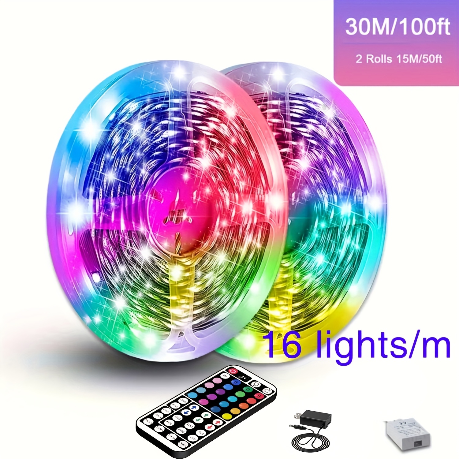 TEMU Led Lights For Bedroom Color Changing Strip Lights With 44-key Remote Control Rgb Strip, For Room Home Party Halloween Decorlroom Wall Decor
