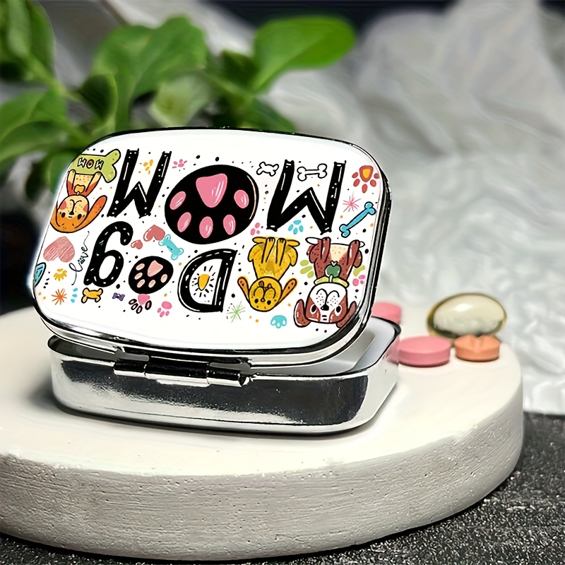 2d Plane 1 Dog Mom Medicine Prescription Storage Box, Mini Dispensing Box, 2 Compartment Organizer Box, Household Portable Storage Box, Unique Gift Suitable For Pockets, Handbags, And Travel