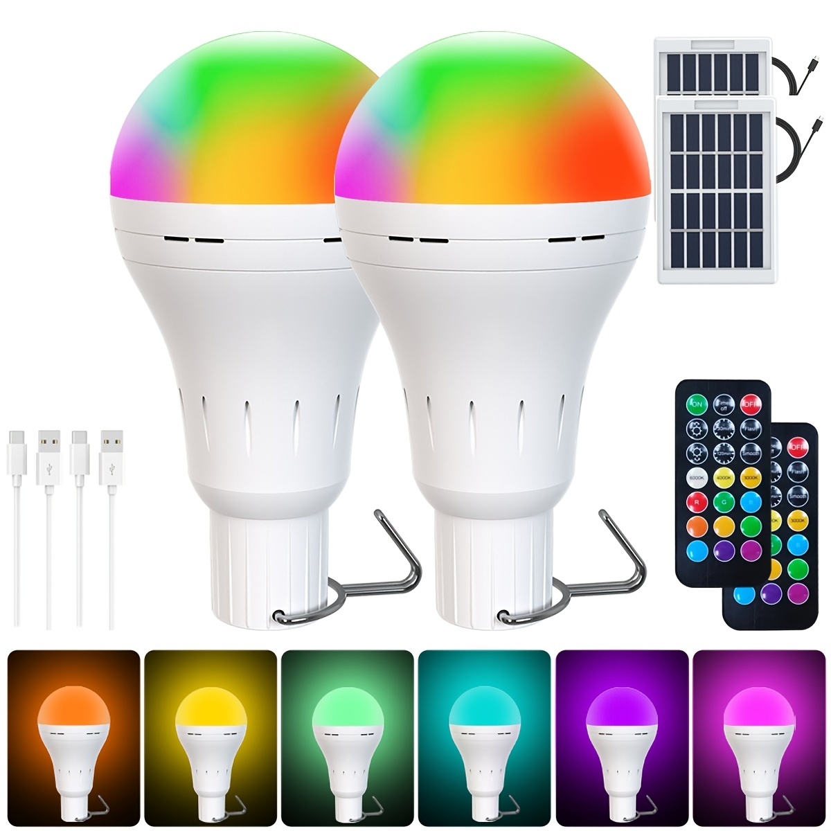 Portable Electric Camping Light Bulb Usb Rechargeable And Comes With A Remote Control, Featuring Smart Rgb Color , 9+3 Color Temperatures, And A Dimmable Led Touch Control With A Timing Function
