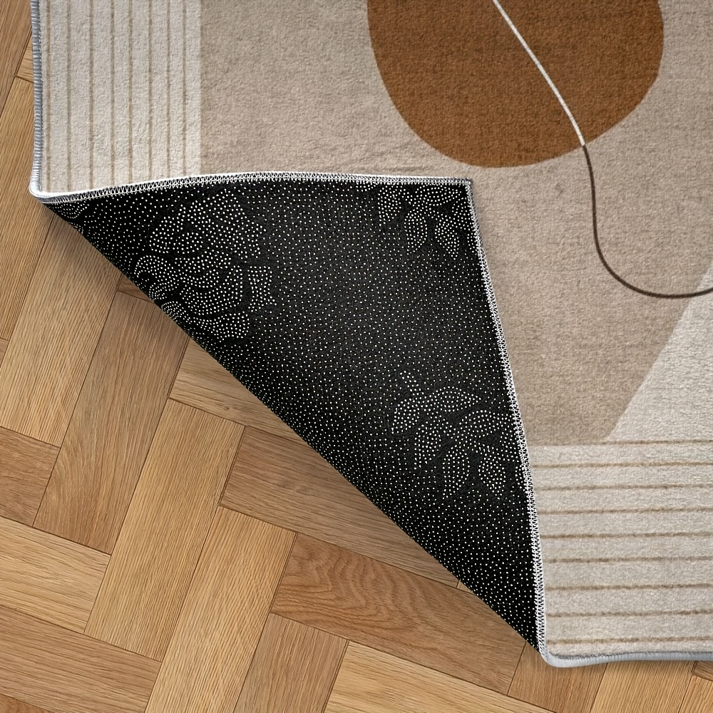 Velvet Area Rug - Soft, Machine Washable | Suitable for Living Room, Bedroom, Office Decor - Beige Geometric Pattern Design, Lightweight Home Carpet, Multiple Sizes Available