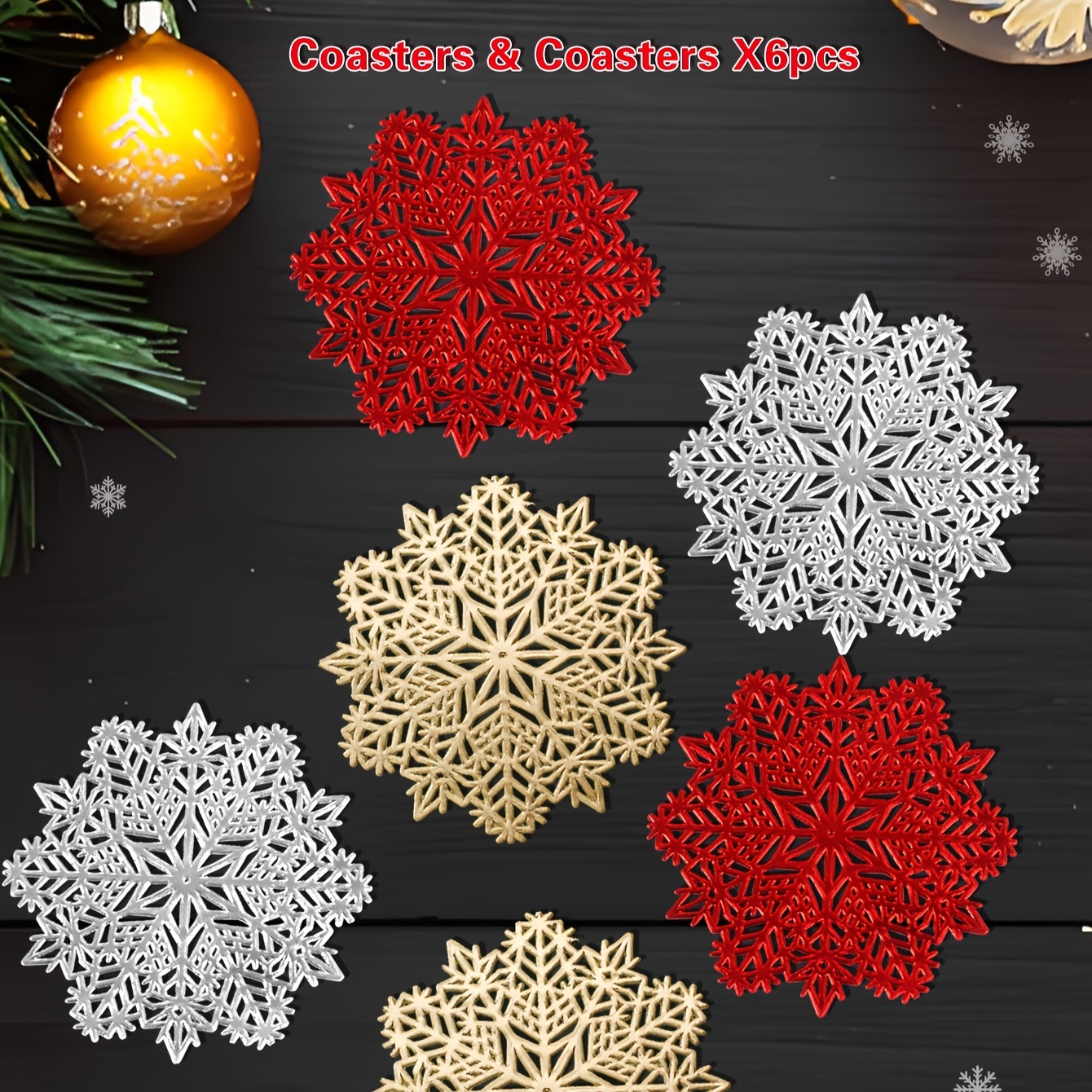 

6pcs, Christmas Snowflake Coaster, Christmas Table Snowflake Decoration Coaster, Household Gadgets