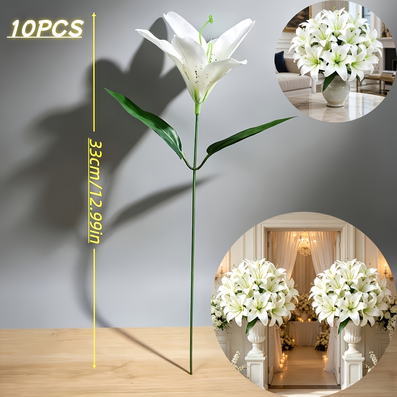 TEMU 10pcs Set - 33cm Tall - Large Artificial Simulation With Long Stems, Featuring White Flowers And Buds, Perfect For Home Indoor/outdoor Decor |