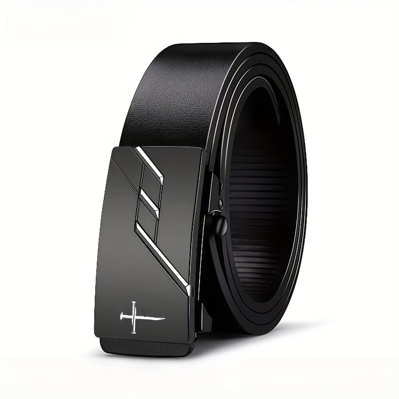 Men's Cross Pattern Business Fashion Belt with Smooth Automatic Buckle
