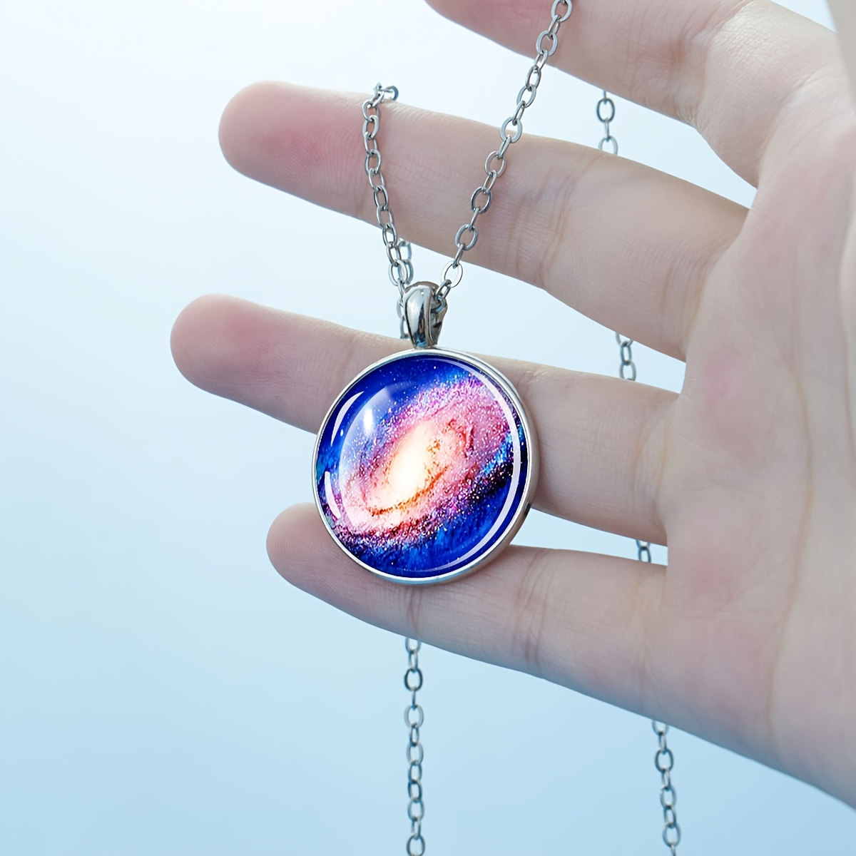 Galaxy Pattern Round Dome Pendant Necklace, Stylish Gift