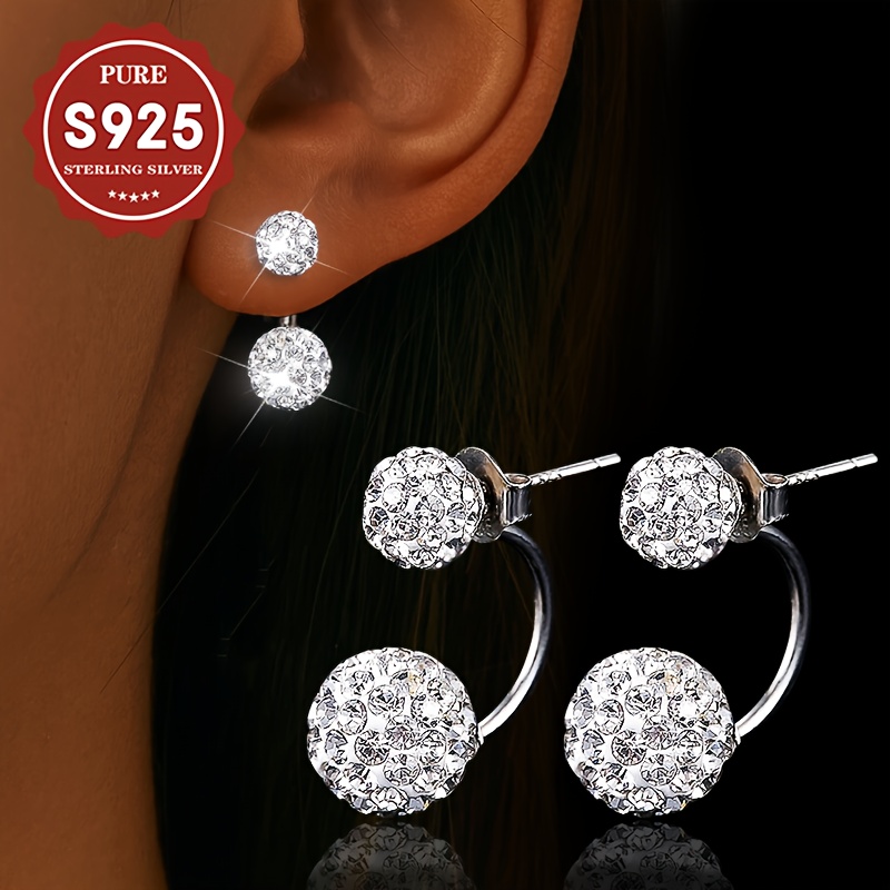 S925 Silver Double Ball Dangle Stud Earrings