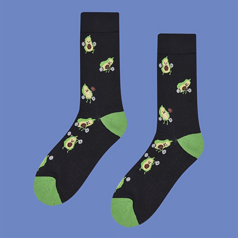 

Trendy Cartoon Avocado Crew Socks - Breathable Cotton , All