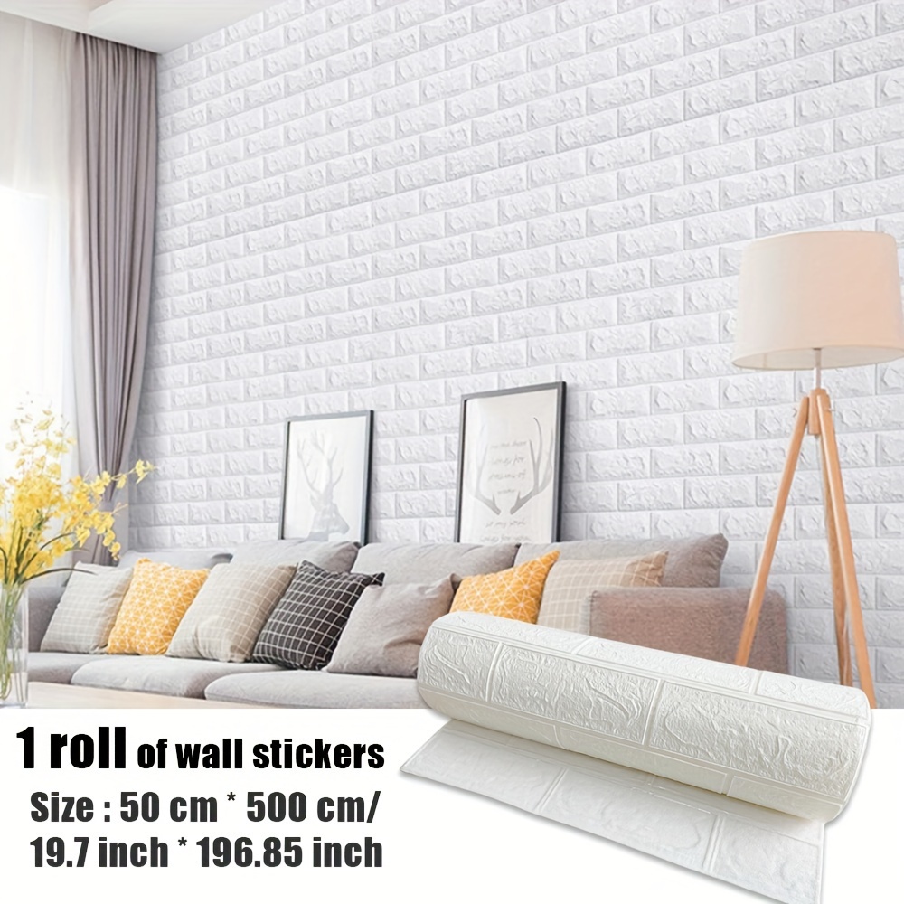 TEMU 1 Roll Of White Textured Brick Wall Stickers: Home Office Decor, Self-adhesive, Waterproof, And Durable