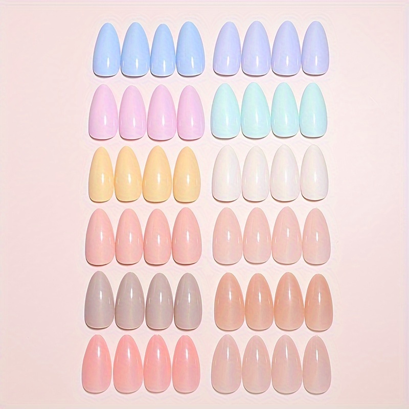 TEMU 288pcs 12mixed Solid Medium Long Almond Shape Nail Tips, Acrylic Full Cover False Nail Tips Press On Fake Nails For Salon Or Home Set With Storage Box As Gift For Women And S