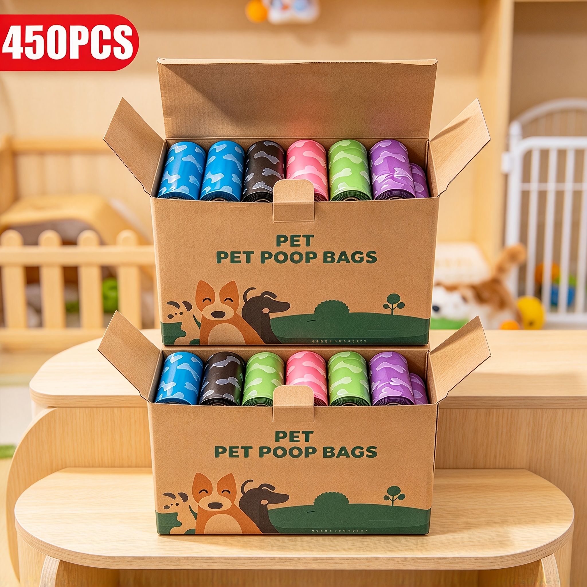 TEMU 450pcs Super Thick Heavy-duty Leakproof Fragrance-free Dog Waste Bags, Bone And Paw Print Design, For Indoor And Outdoor Use With Dogs And Cats,
