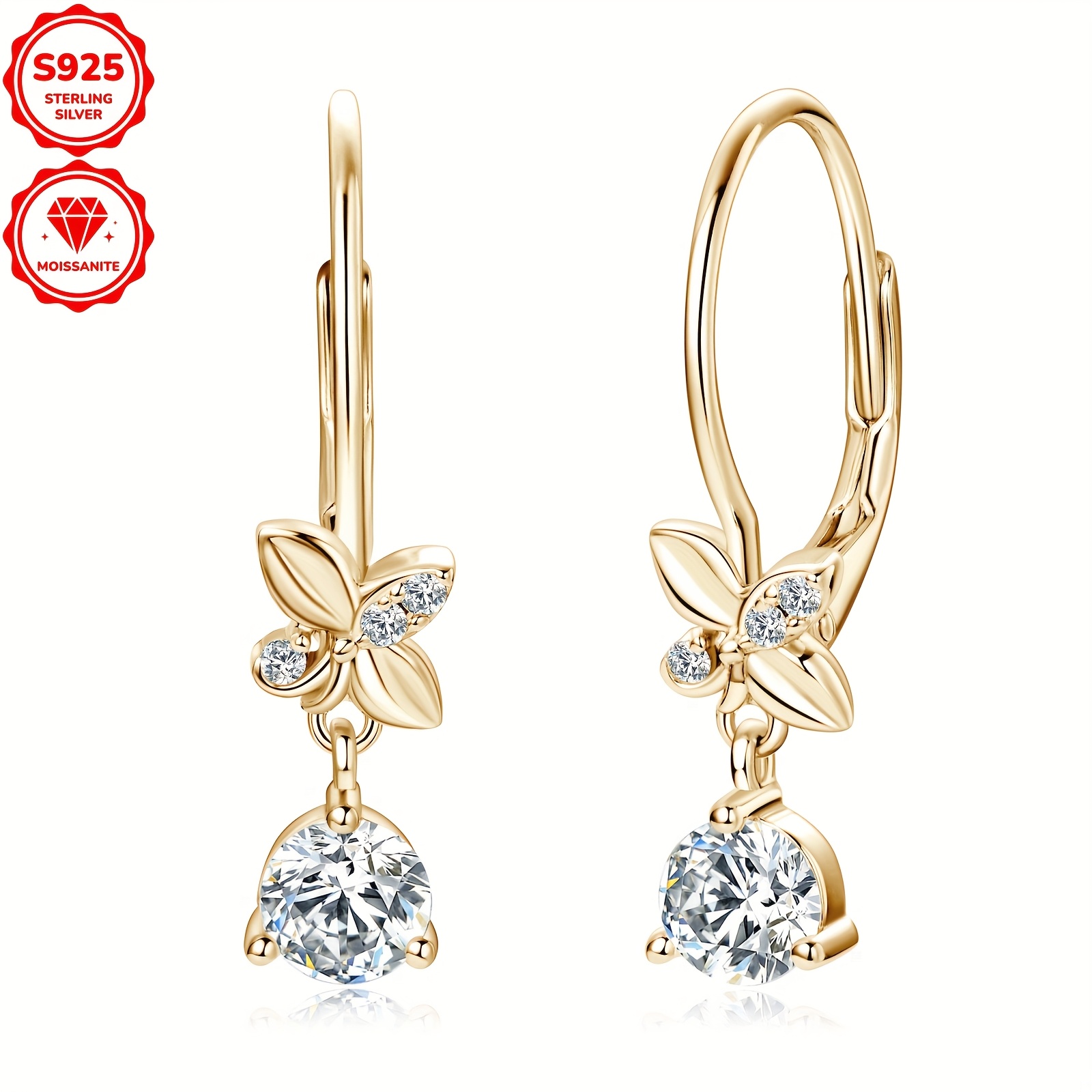 Women's Moissanite Dangle Earrings, 925 Silver