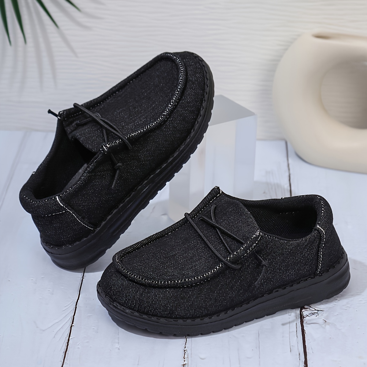 

Casual Comfortable Solid Color Loafer Shoes For Boys, Breathable Lightweight Low Top Canvas Shoes For All Seasons