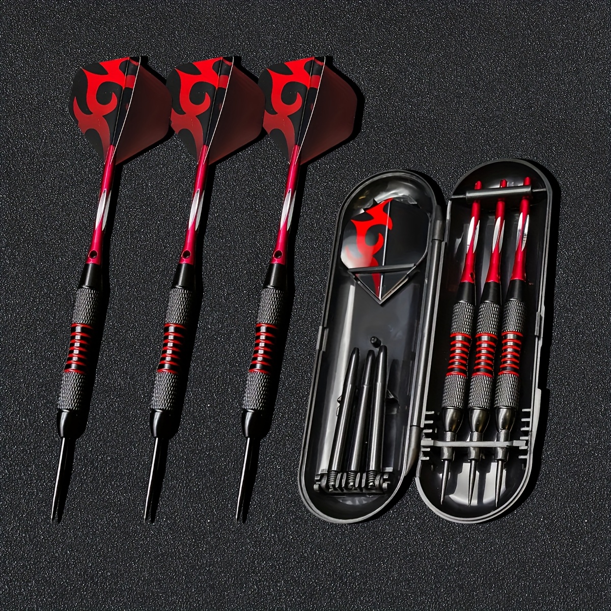 JH 22g Metal-Tipped Dart Set with Portable Case - Red & Blue Iron & Aluminum Darts for Training, Practice, and Gift - Ages 14+ - Includes 6 Darts, 2 Practice Darts, and 2 Replacement Darts - Perfect for Home, Office, or Outdoor Use, Darts Accessories, Office Game, Sleek Design, Durable Construction, Dart Set, Darts, Electronic Target Dart, Dart Game, Dart Accessories/, Dart Arrow