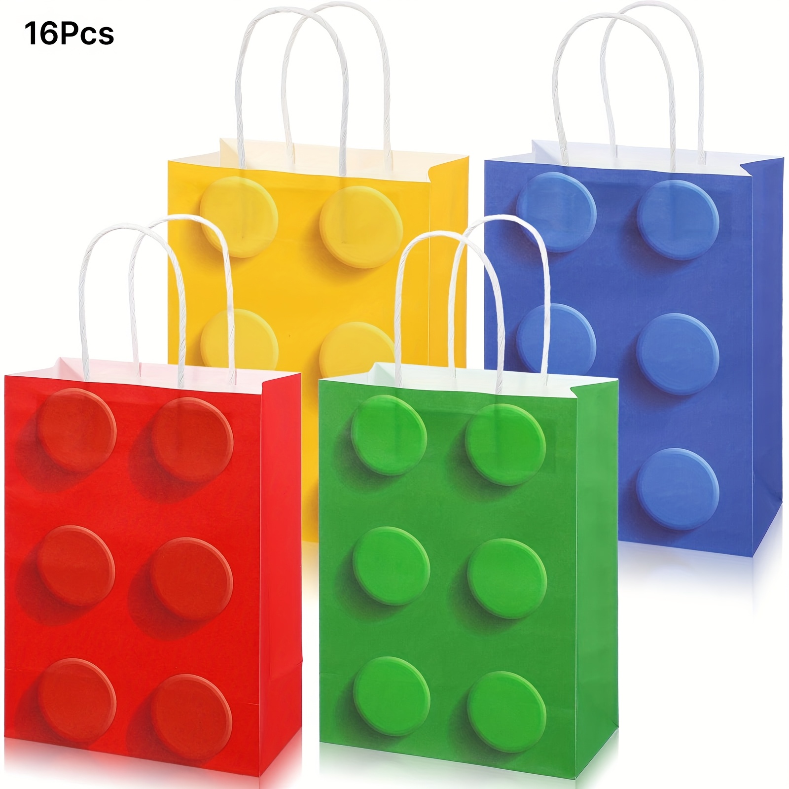 E-shop Geschenk für Sie/Ihn 16 Stück Baustein Party Gastgeschenke Geschenktüten, Ziegel Süßigkeiten Papptüten, Geschenk Goodie Bags mit Griff für