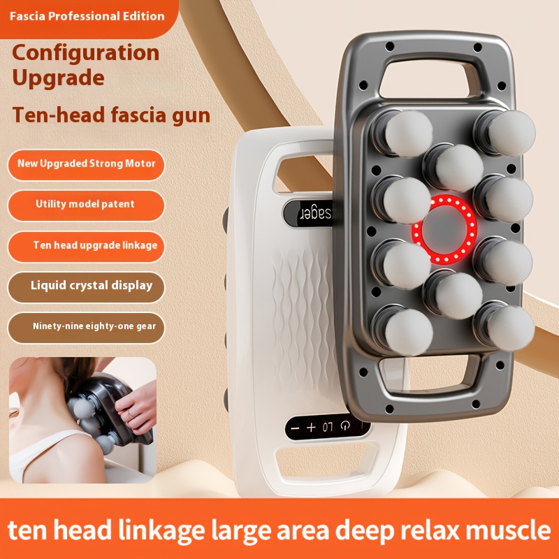 1pc professional ten head percussion massage gun usb rechargeable deep tissue muscle relaxation tool 9   levels noise reduction whole body applicability 2000mah lithium battery