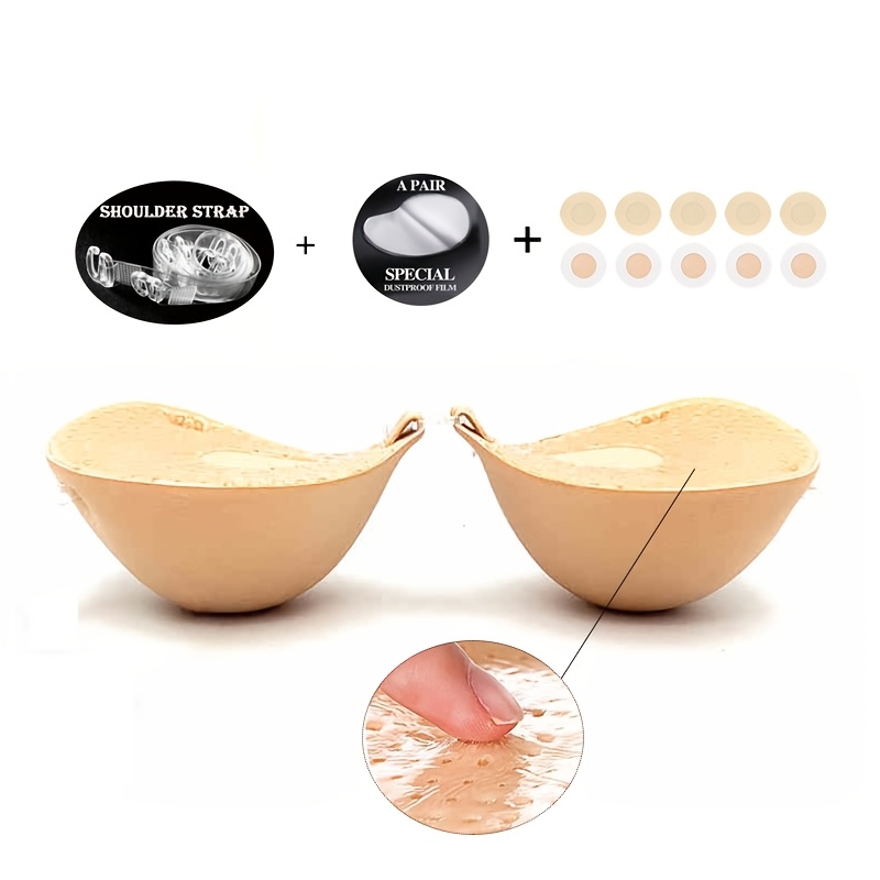 TEMU Seamless Push-up Silicone Breast Tape, Reusable Adhesive Invisible Bra, Polyester 80% Silicone 20% Wireless Lingerie Accessories, Hand Washable, Opaque Non-woven Fabric, No Printing