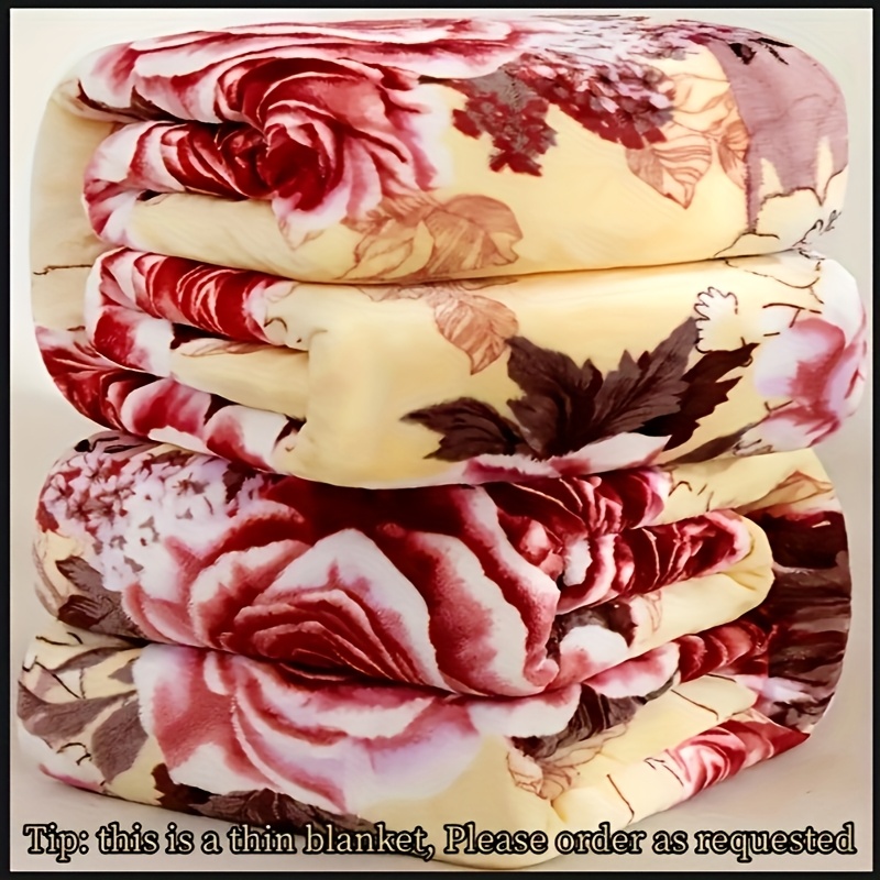 1pc floral print flannel blanket cozy throw with vibrant red roses green machine washable soft microfiber for bed sofa living room home decor throw blanket for couch bedroom elegant bedspread plush feel fabric Product details 3
