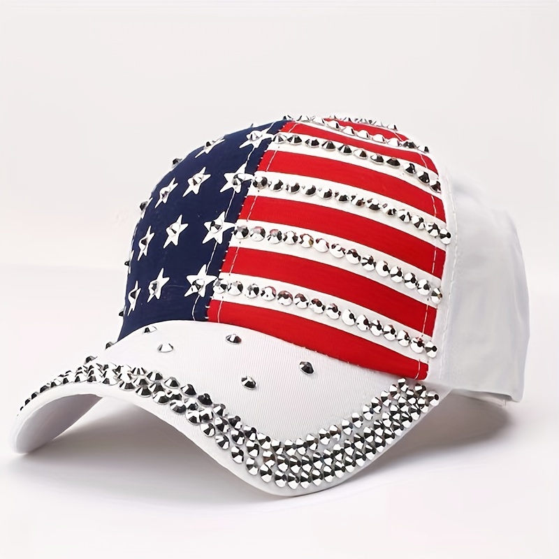 

2 Pcs Fashionable Embellished Patriotic Baseball Cap - Breathable Cotton Fitted Trucker Cap With Pull-on Closure For Summer - Knit Fabric For