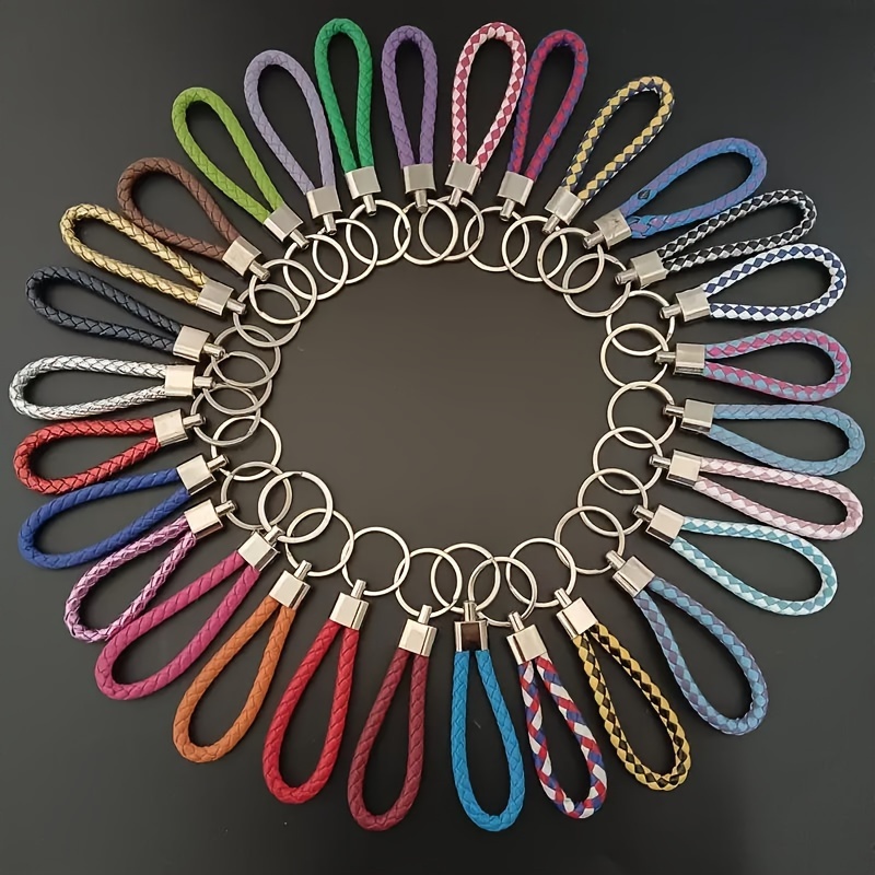 

20pcs Woven Pu Leather Stylish Keychains For Men, Simple And Durable Car Key Rings, Suitable For Daily Use