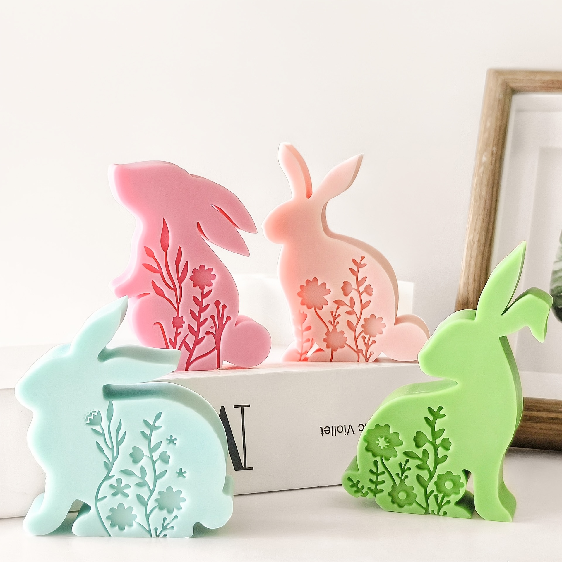 

Diy Easter Bunny Scented Candle Silicone Mold With Embossed Flower Bunny Candle Mold