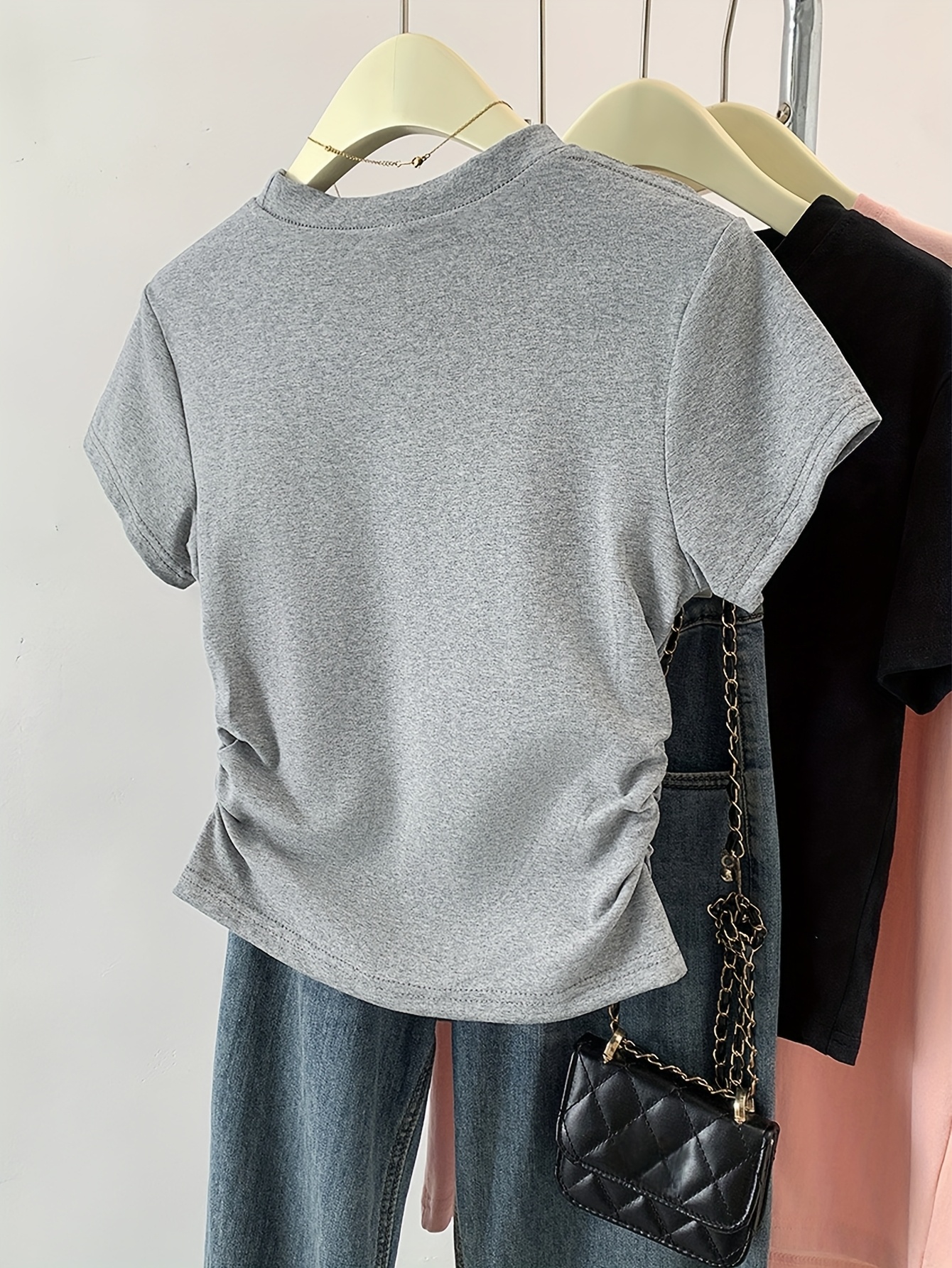 Women'S Casual Crew Neck Short Sleeve T-Shirt - Dark Green, Ribbed Hem, Lightweight & Stretchy, Perfect for Summer, Casual Attire|Ribbed Hem Tee|Lightweight Tshirt