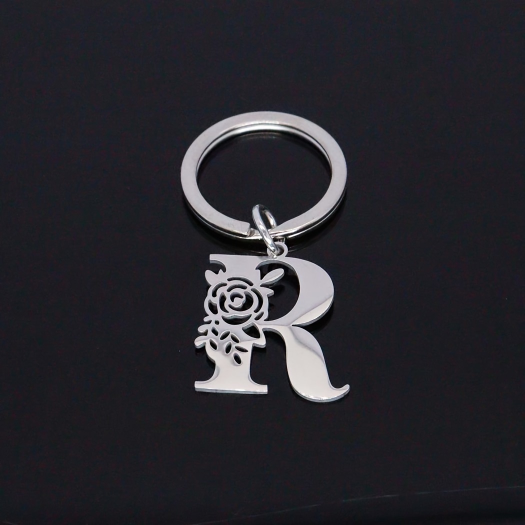 2024 Stainless Steel Flowers · A-z Pendant Keychain Pendant All- Car Key Chain Pendant For Men And Women