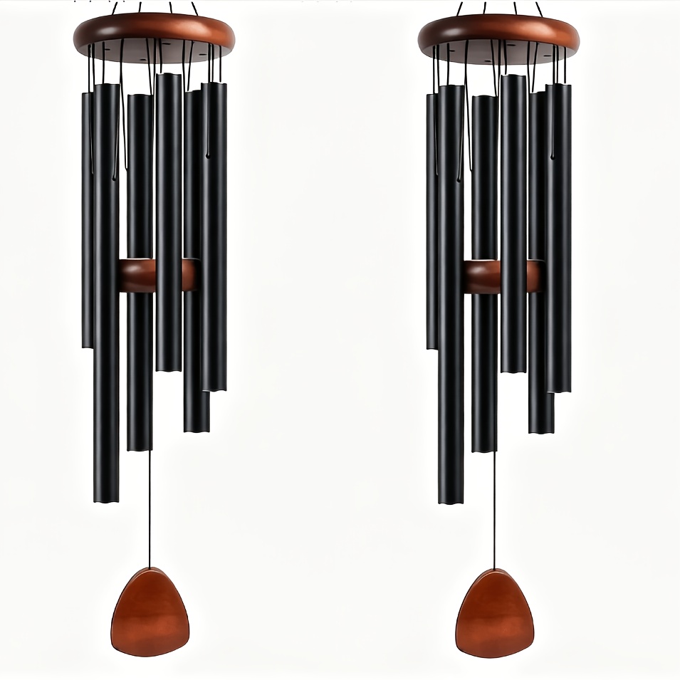 TEMU 1/2pcs Black Metal Wind Chime - Outdoor And Garden Decoration Zen, With Cascading Tube, Pleasant Sound And Hanging Wind Catcher - Suitable For