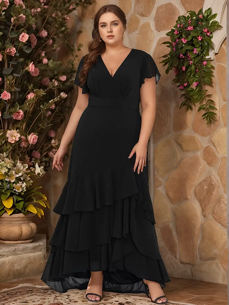 plus size dress for dinner Idia Plus Size Evening Gown In Burgundy