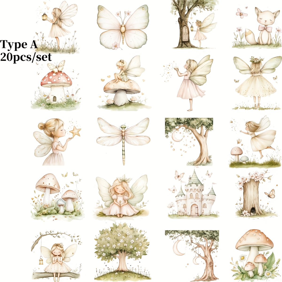 20pcs/set Handmade Creative Retro Cute Forest Elf Series High Quality Stickers Suitable For Garbage Diary Notebook Decoration Manual Account Diy Cutting Book Stickers