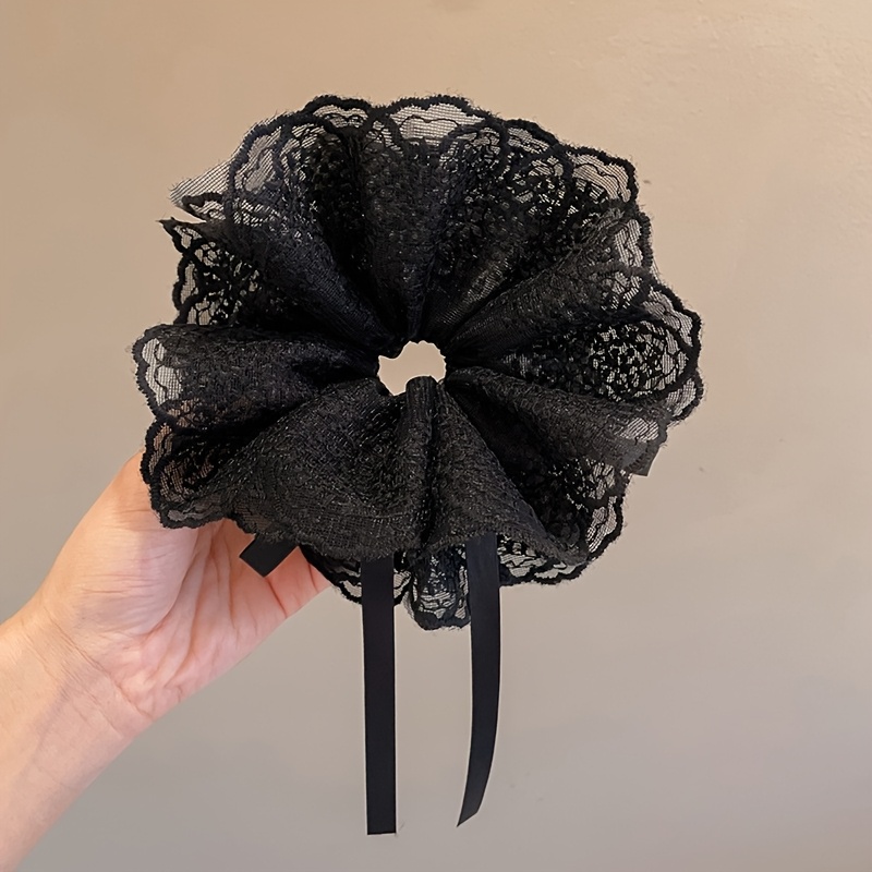 Ruffle Lace Trim Drawstring Large Ponytail Holder