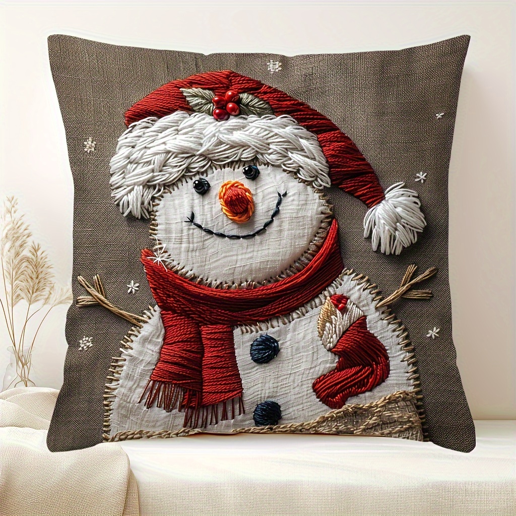 

Festive Christmas Snowman Pillow Cover - 17.7" X 17.7" - Contemporary Style - Hand Wash Only - Zip Closure - Suitable For Sofa, Living Room, Bedroom Home Decoration - No Pillow Insert