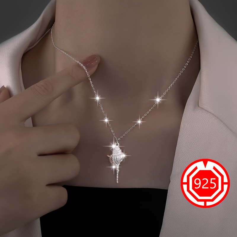 925 Silver Minimalist Conch Pendant Necklace