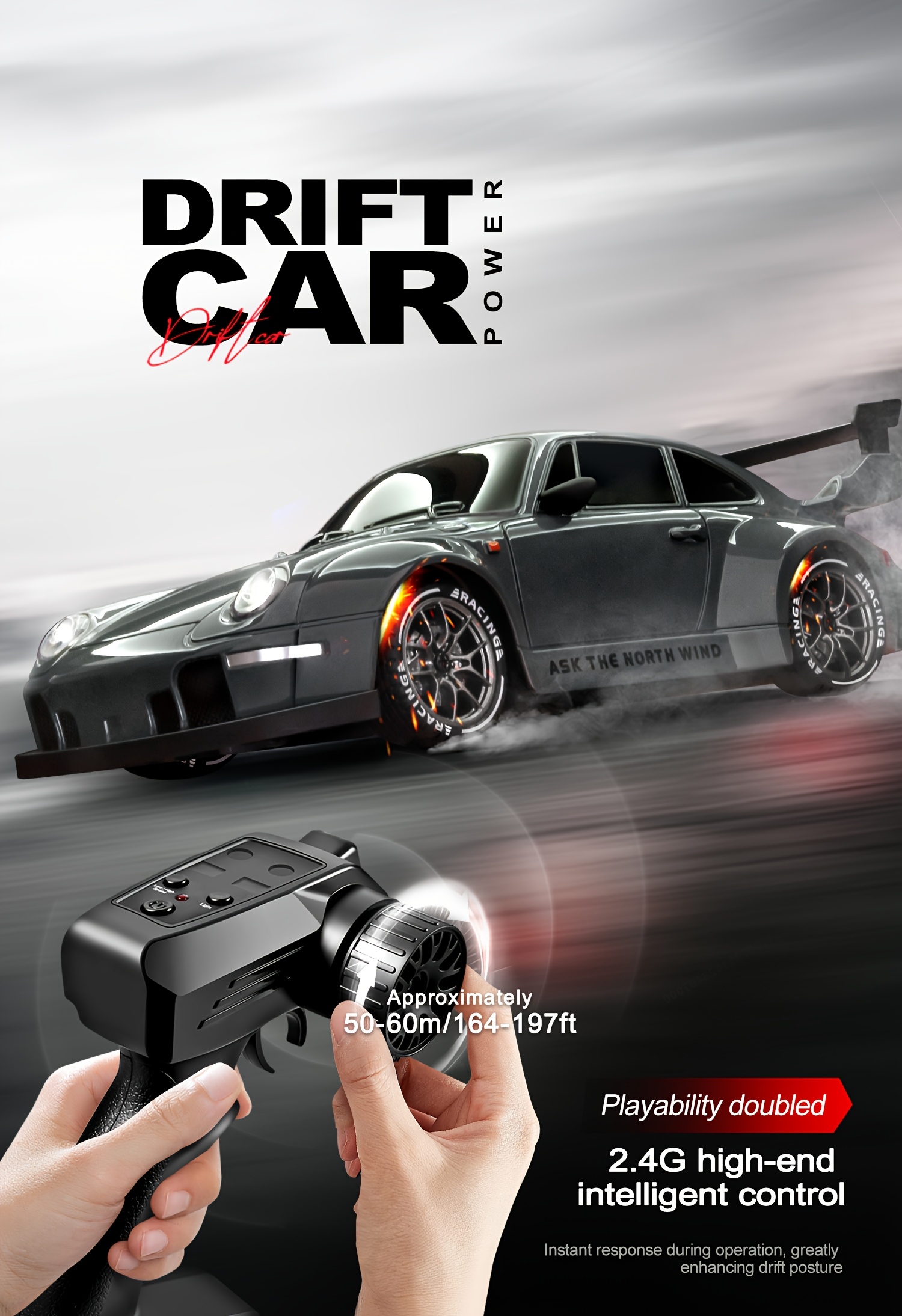1 24 scale 4wd rc drift car with 2 4ghz   of reaching   up to 20km h this high   vehicle     with drift tires   and led lights and   two batteries its an ideal birthday or holiday gift for children aged 6 and above details 4