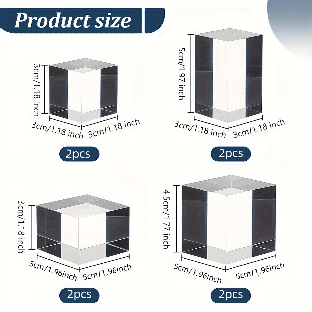 8-pack Acrylic Jewelry Display Bases, 4 Styles Cubes And Rectangles, Transparent (3x3cm, 3x5cm, 4.5x5cm) Each 2pcs, Art Crafts And Bead Jewelry Display Stands, Beading And Jewelry Making