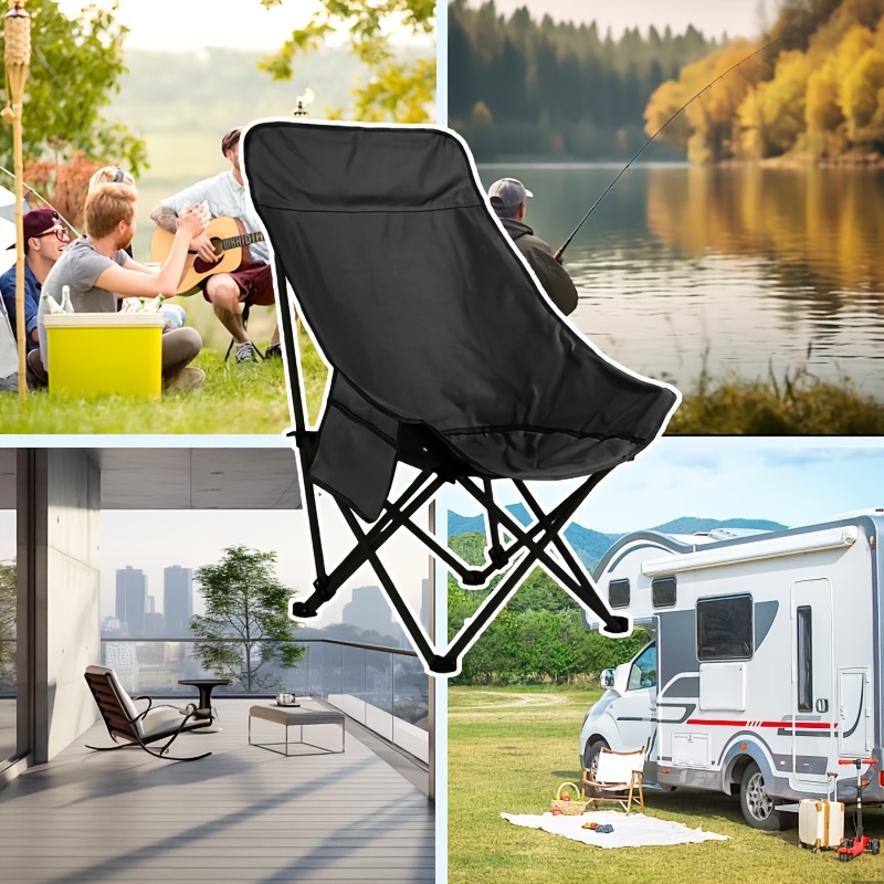 1pc portable folding moon chair high back durable fabric multifunctional lounge chair for outdoor relaxation camping and beach fishing comfortable recliner in black and green models details 6