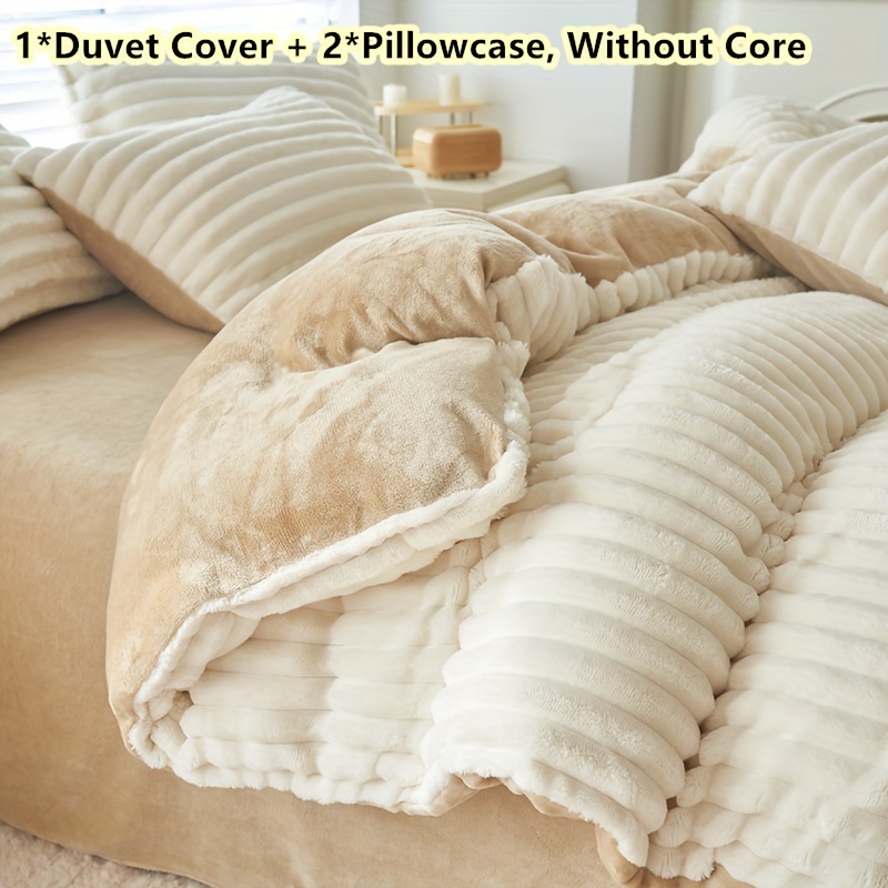 3pcs New Simple Comfortable Soft Solid Color Brushed Crystal Velvet Duvet Cover and Pillowcase Set