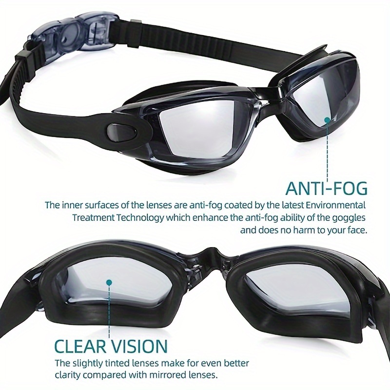 1pc Anti-Fog Swimming Goggles with Quick-Adjust Strap & Earplugs - Waterproof Clear Vision Ergonomic Design, Comfort Fit for Men & Women, Training & Play (Transparent/Black), Swim Goggles