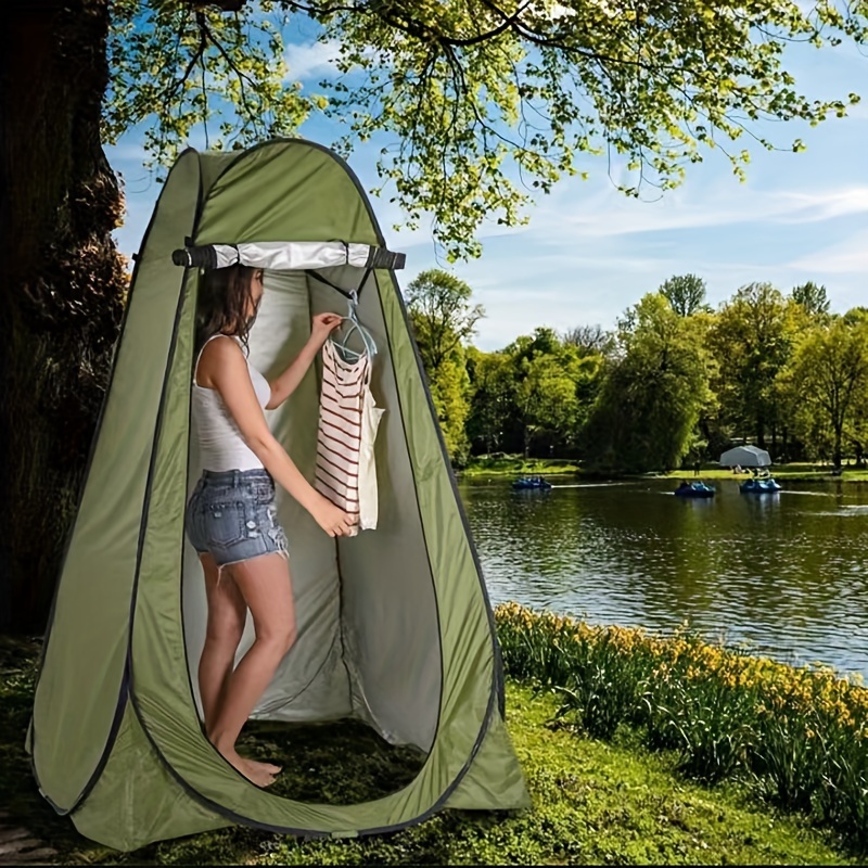 

Portable Pop-up Tent For Outdoor Shower, Dressing, And Toilet Use - Grass Green Polyester, Zipper Closure, Water-resistant, Quick Setup, 1 Person Capacity With Glass Fiber Frame