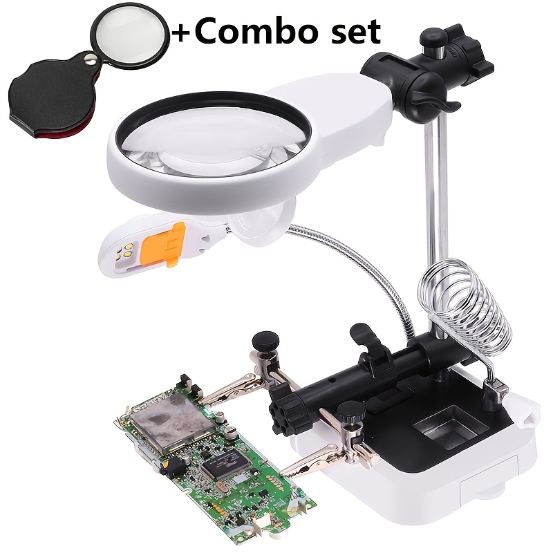 Image of Led Soldering Station Magnifying Glass And Mini Folding Magnifier Set (2-pack), With Auxiliary Clamp, Adjustable Light And Height, 3.5x-8x Lenses For Welding Repair, Engraving Handcrafts