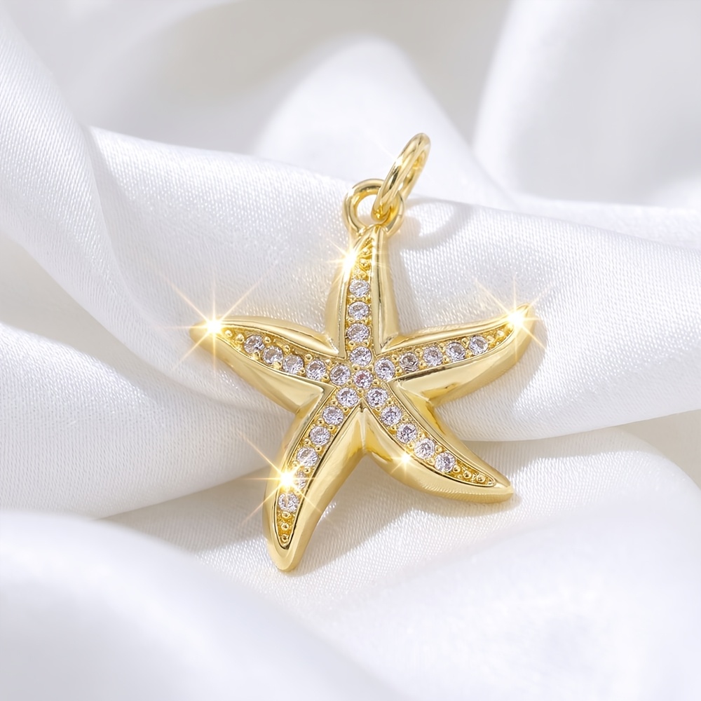 TEMU 1pc Starfish Pendant For Women, Diy Handmade Fashion Charm, Movable Pendant, Long- And Hypoallergenic, Copper Material With Sparkling Inlay,