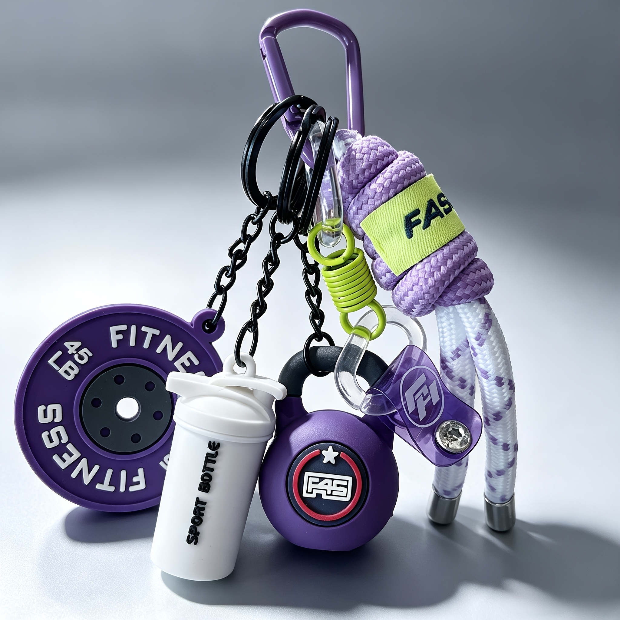 TEMU 1pc Porte-clés Femme Fitness Mini Haltère Kettlebell Plateau de Poids Tumbler Pendentif Corde Tressée Mousqueton Sac Charme Accessoire de Gym de