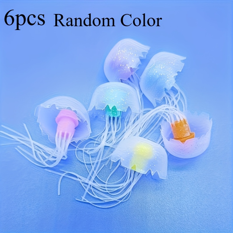 TEMU 6pcs Set Of Realistic Fluorescent Jellyfish Aquarium Ornaments, High-brightness Floating Fluorescent Jellyfish, Artificial Decorations, Colors