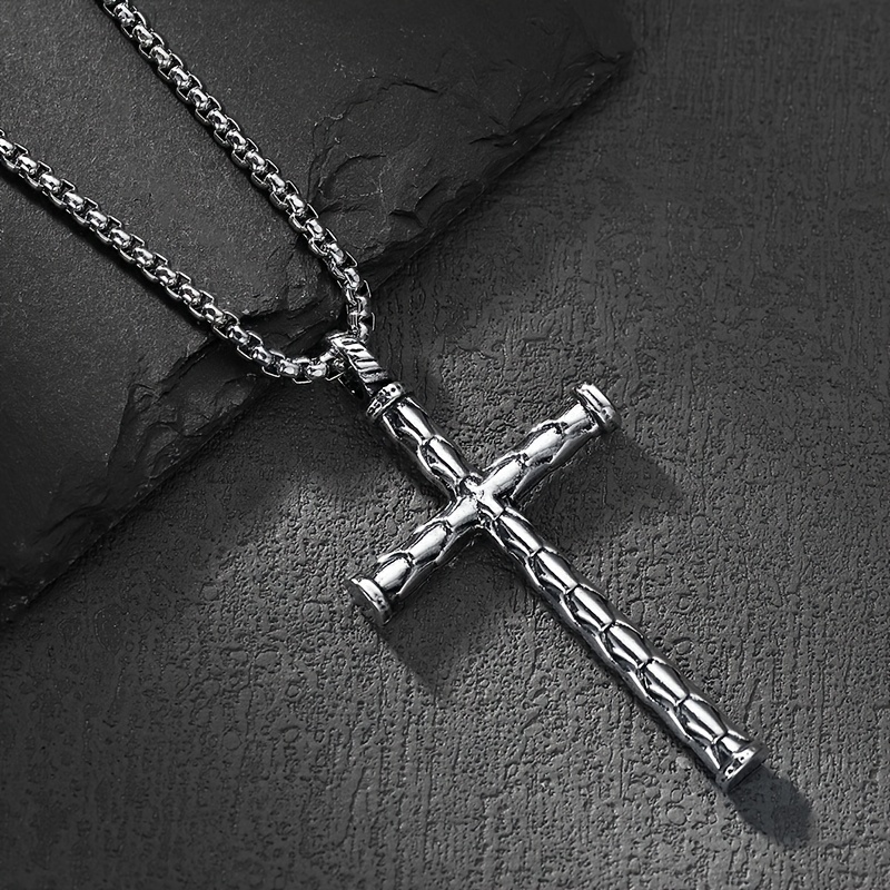 funky silvery plated alloy cross pendant necklace for men hip hop style details 3