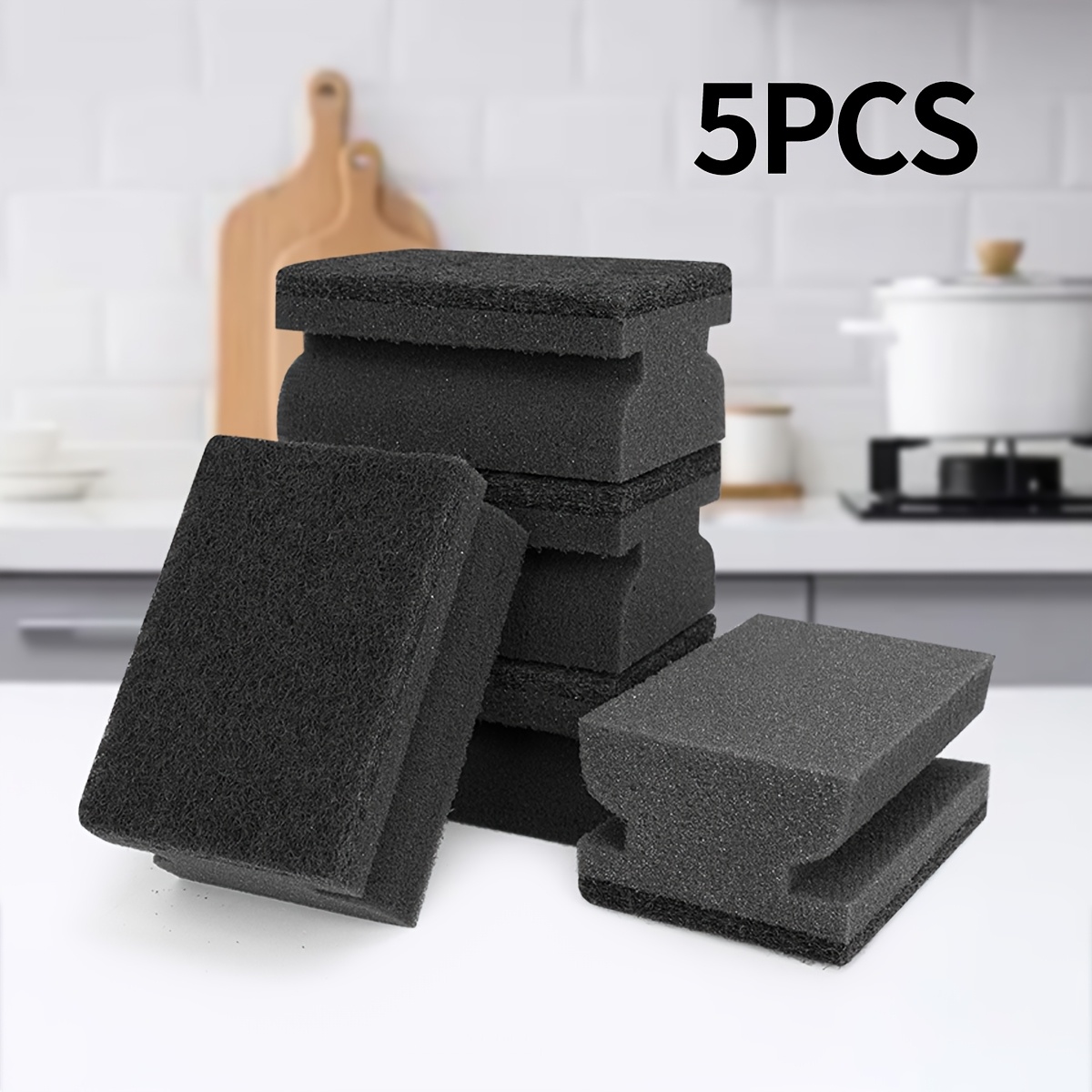 5/8/10/12pcs Black Multifunctional Kitchen Dish Towels And Scouring Pads, Kitchen Cleaning Sponges, Home Cleaning Wet Towels, High-density Durable Reusable Sponge Blocks