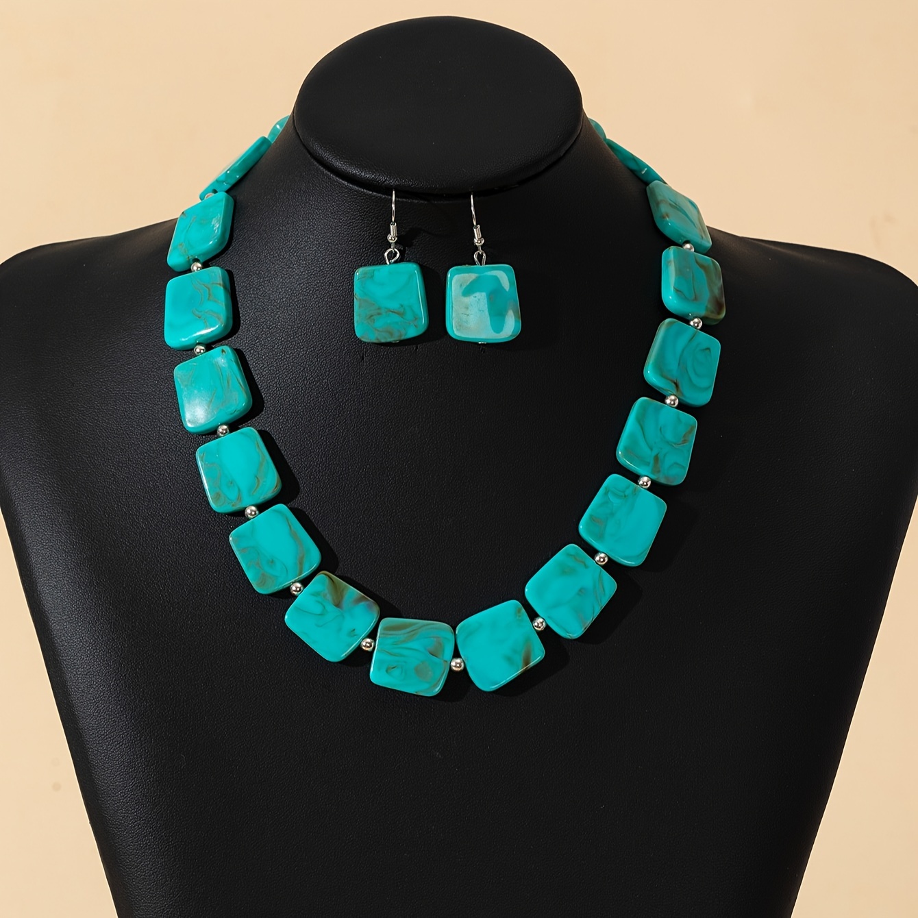 

Boho Simple Style Acrylic Turquoise Necklace And Earrings Set - Daily & Party Fashion Jewelry, No Mosaic, Versatile For All Seasons