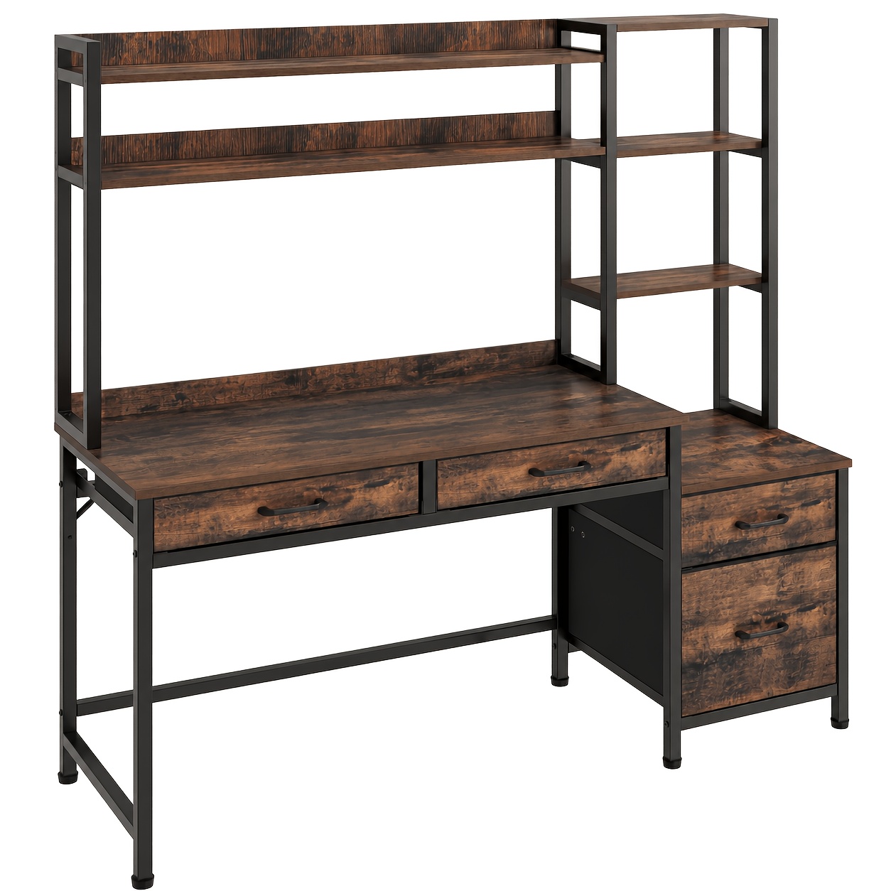 150cm Corner Computer Desk With Drawers + Bookshelf + Monitor Stand Large Capacity Storage Study Office Gaming