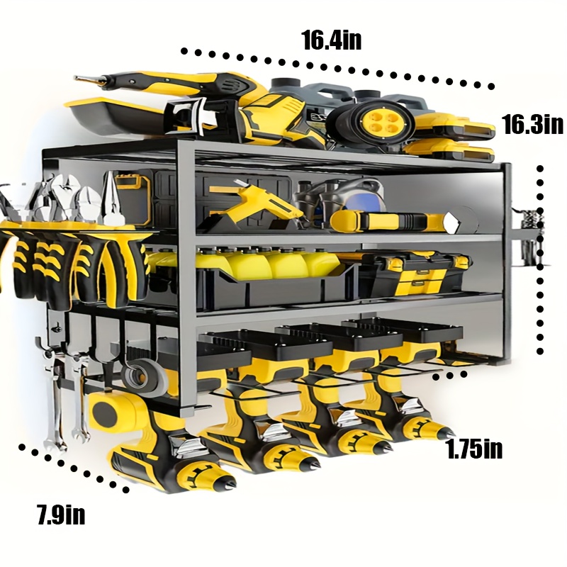 TEMU 4-tier Large Power Tool Wall Storage Rack, Heavy-duty Metal Load-bearing 360 , Suitable For Garage Storage Of Electric Shelves, Battery, Garage