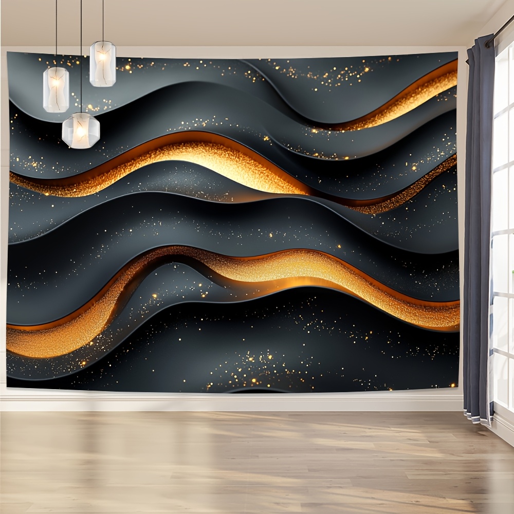 [Lightweight Design] Luxurious Polyester Backdrop | Black with Golden Accents | Versatile Decor for Indoor & Outdoor Events | Multi-Size Options | Elegant Wave Patterns | No Power Needed, Outside Decor