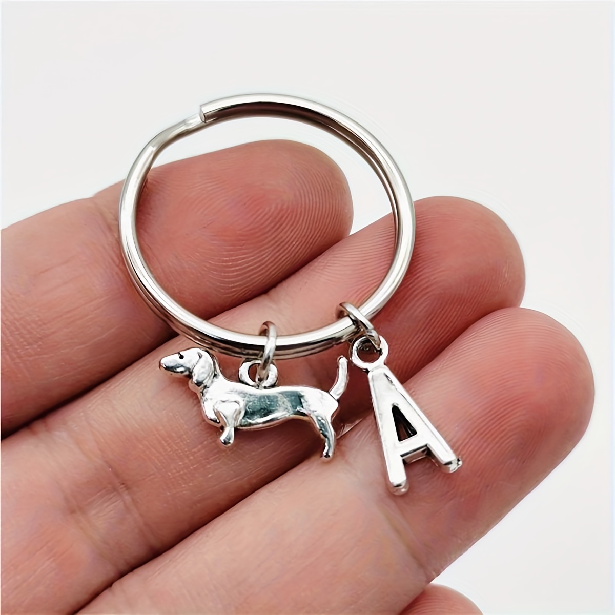 TEMU 1pc Dachshund Alphabet Initial Letter Keychain Dog Alloy Key Chain Ring Purse Bag Backpack Charm Dog Mom Dad Pet Lovers Gift Christmas Women