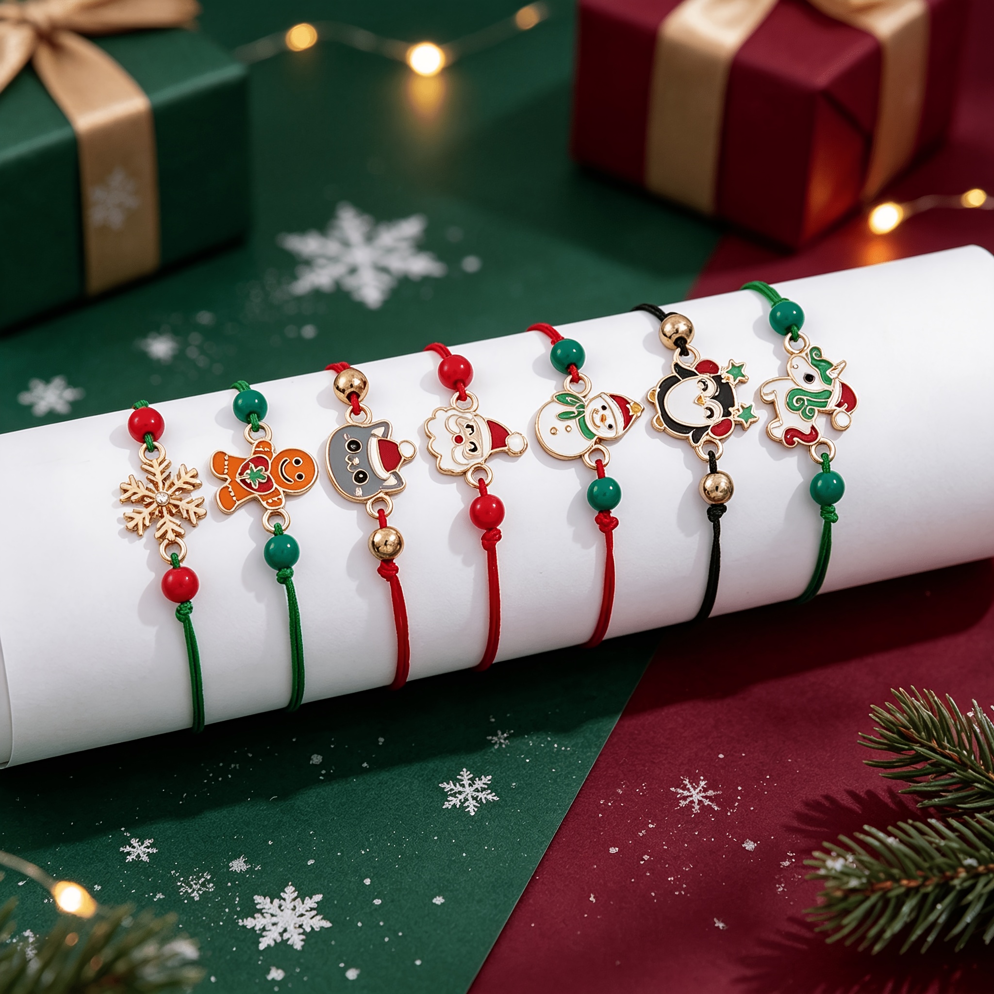 12pcs Christmas Kids Drawstring Bracelet Set with Cute Charms